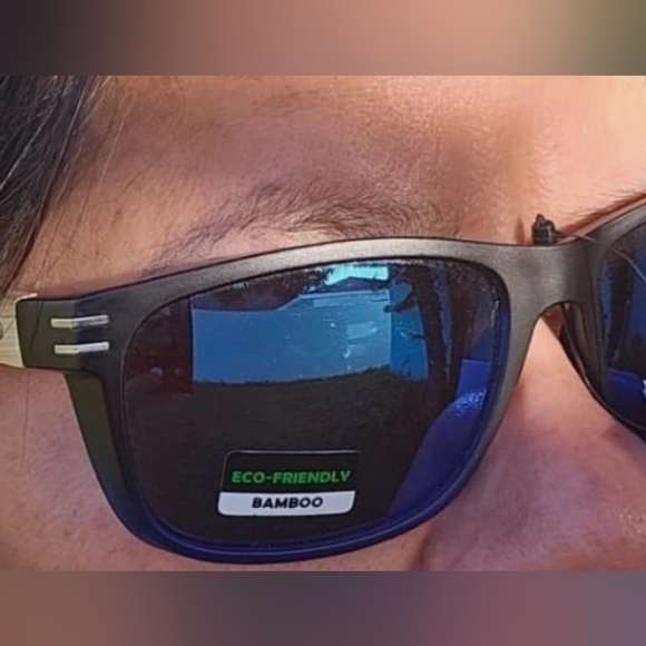 SUPERIOR BAMBOO ECO BLUE MIRRORED SUNGLASSES UV400 UNISEX LIGHTWEIGHT PROTECTION - Picture 8 of 8